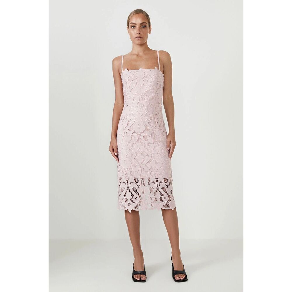Bardot Lina Lace Midi Dress in Pink Rose Size 4